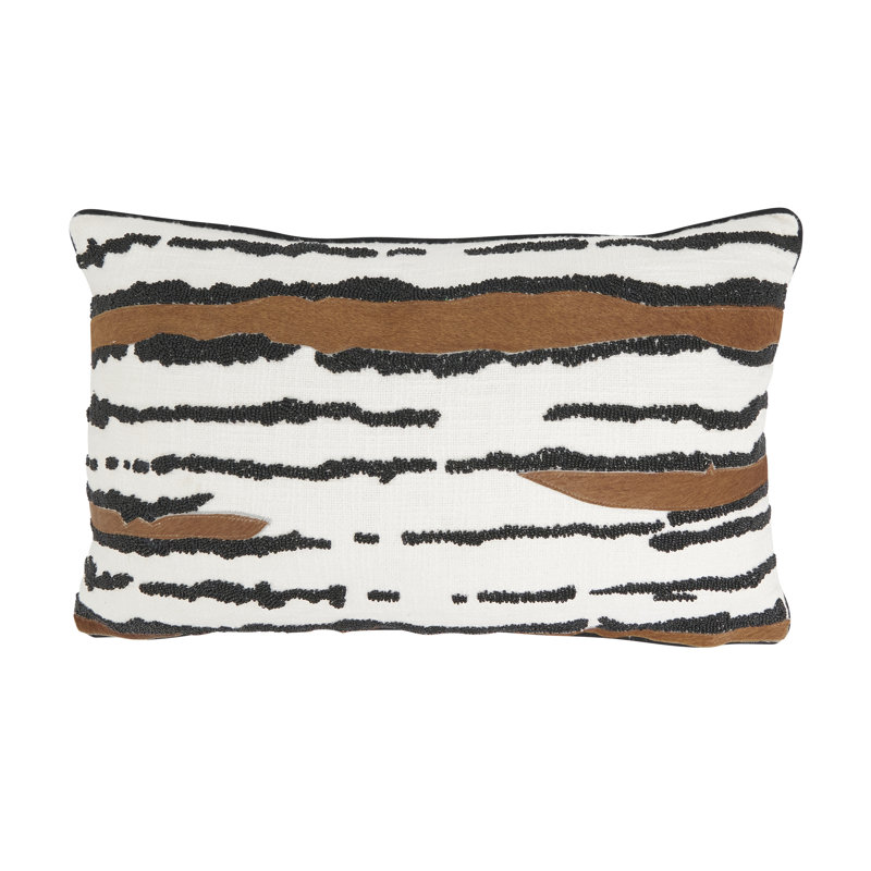 Stylish Leather Patchwork Down Filled Pillow, H 20 po x l 12 po, Rectangulaire, No Insert