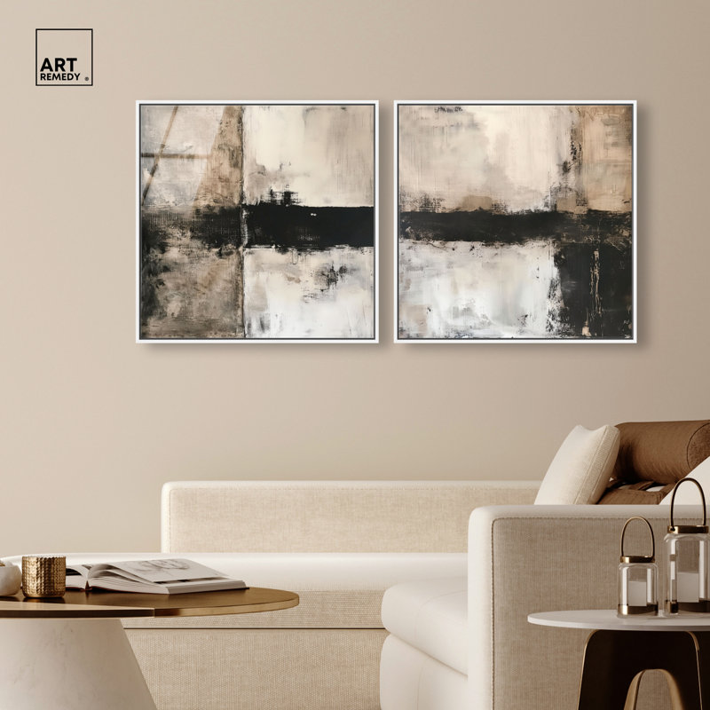 «Abstract Nuances: Surface & Organic Forms», ensemble de décorations murales Boho par Art Remedy, cadre blanc, 24 x 24