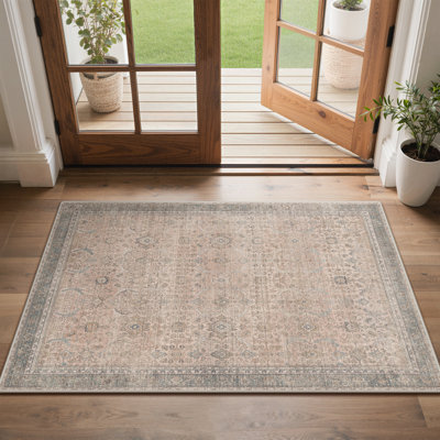  Abastos Vintage Green Machine Washable Performance Area Rug