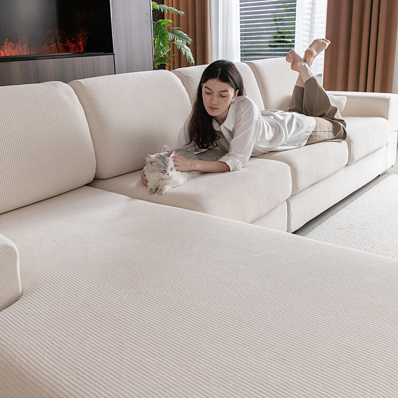 Housse de canapé modulaire, housse de canapé extensible avec protection antidérapante pour animaux de compagnie (1 housse de coussin de petit siège, ivoire)