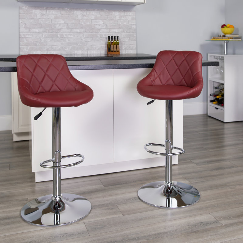 Tabouret de bar à hauteur réglable en vinyle avec siège baquet et dossier à motif de losange Occoquan, Bourgogne