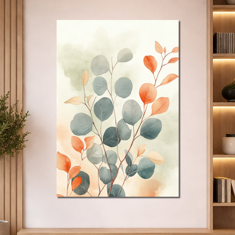 Eucalyptus et feuilles d'ambre - Impression sur toile encadrée à thème botanique, H 60 po x l 40 po, Toile tendue
