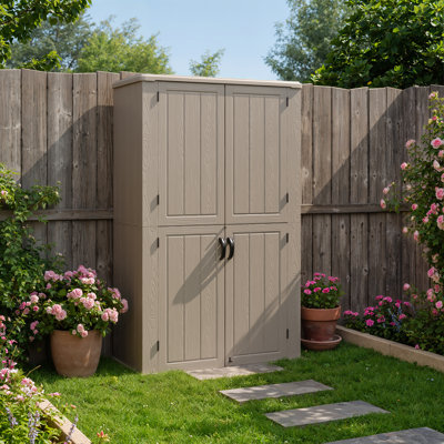 7.38 ft.W x 4.6 ft.D Weatherproof Outdoor Storage Cabinet with Wood-Grain Finish