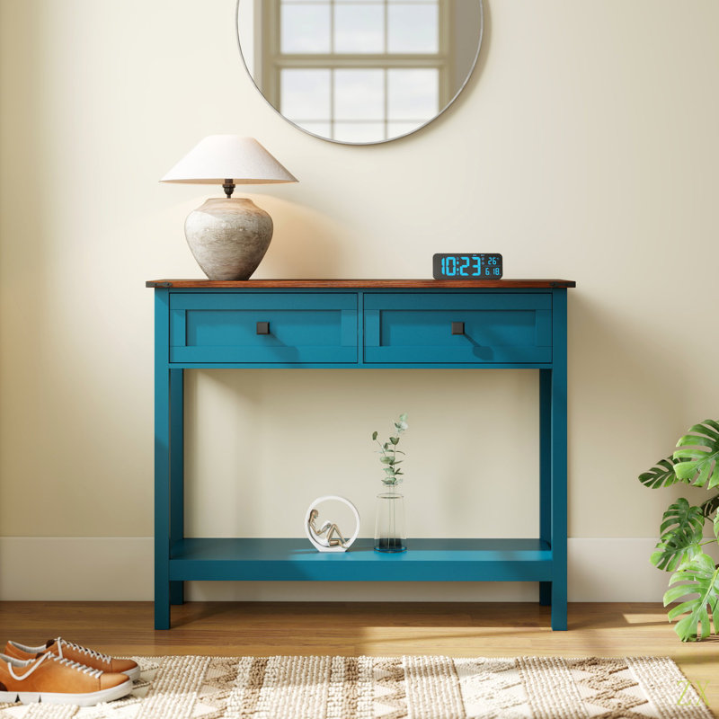 Farmhouse Style Console Table With 2 Drawer And Bottom Storage Shelf For Entryway,Side Table With Storage Drawer And Shelf For Living Room, Hallway