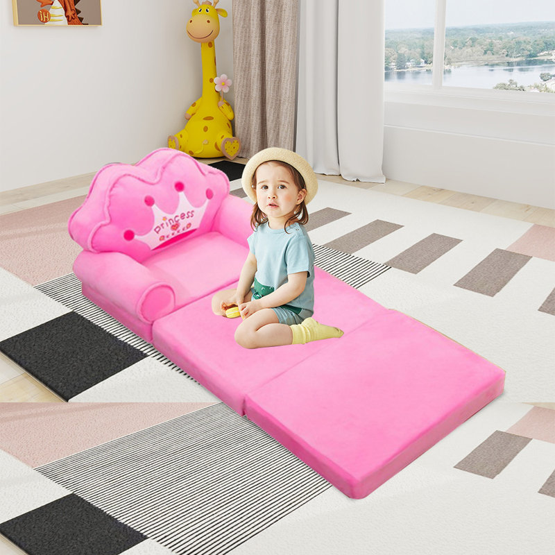 Canapé-lit pour tout-petit 3 en 1, Couronne rose
