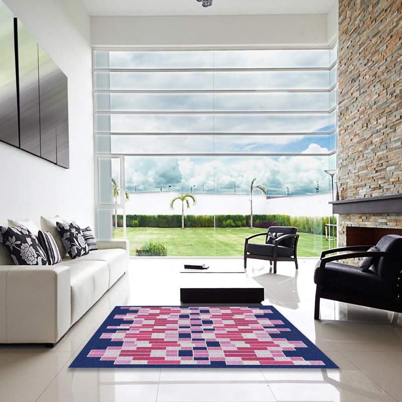 Tapis à motif géométrique violet Kian, Carré 7 pi