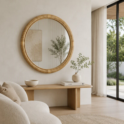 Miroir rond en rotin 31,9 po