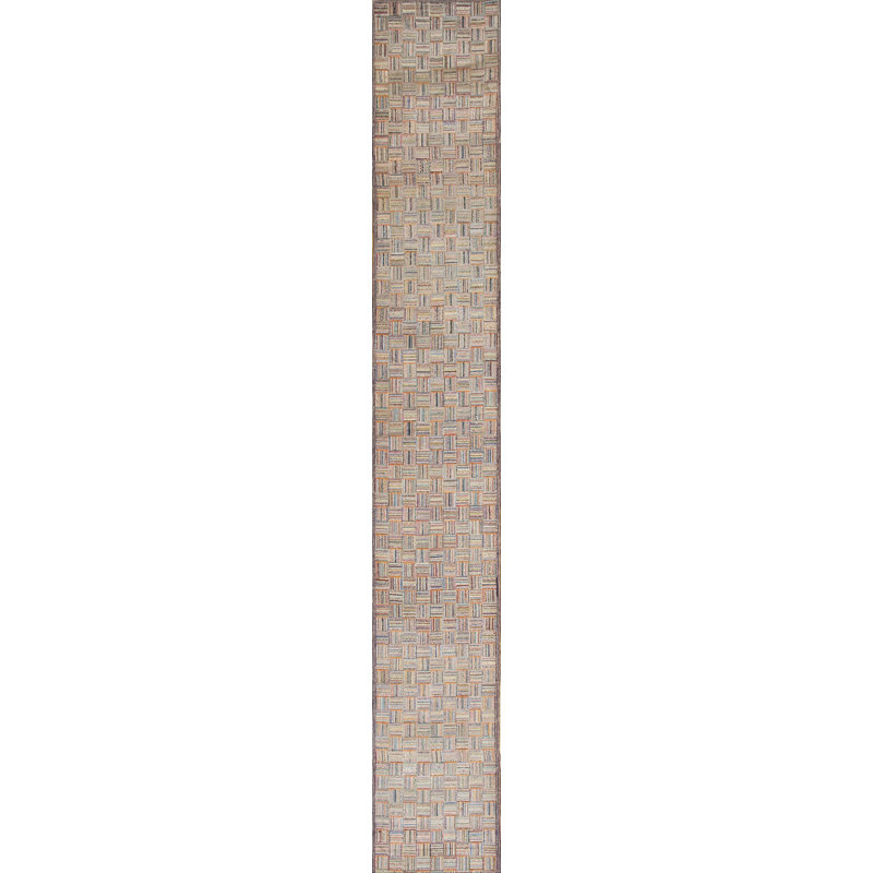 Wool Multicolor Antique American Folk Art Hooked Hallway Runner Rug