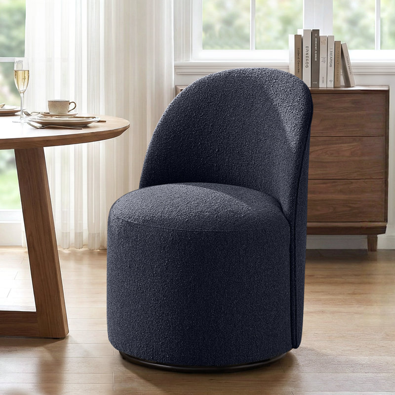 Upholstered Fully Assembled Swivel Dining Chairs (Set Of 2), Boucle Dark Blue
