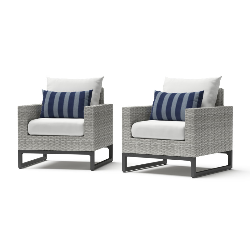 Sameko 2Pc Sunbrella Outdoor Club Chairs, Gray, Beige 