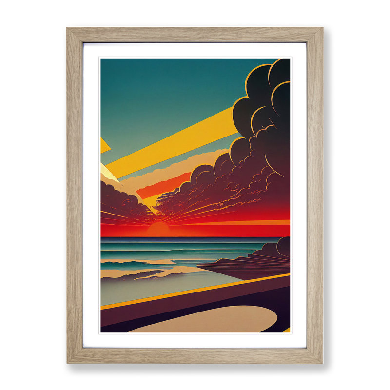 Ocean Sunset No.3 Framed Print, 34cm H x 25cm W x 2cm D, Oak
