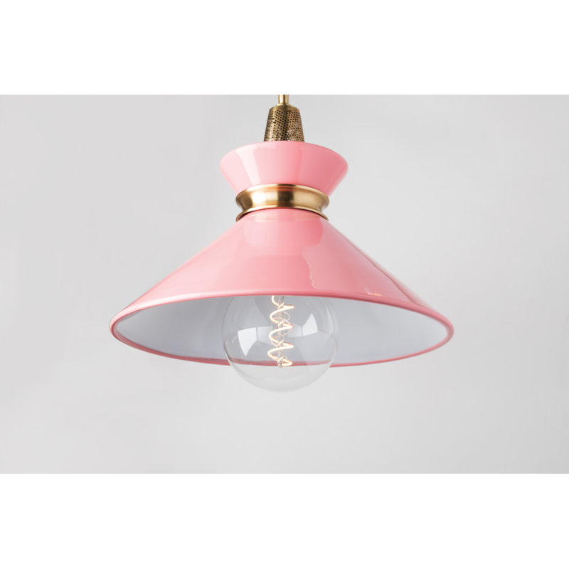 Luminaire suspendu conique à 1 lumière Corby, Laiton vieilli, Rose, H 15,25 po x l 18 po x P 18 po