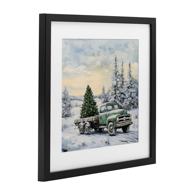 «Green Christmas Tree Truck», reproduction sous verre encadrée, design par Petal Prints Design, H 13 po x l 13 po