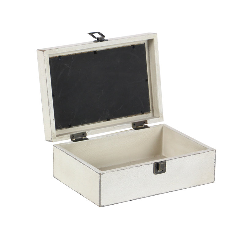 Nazaret White Wood Box with 2 Pieces Hinged Lid