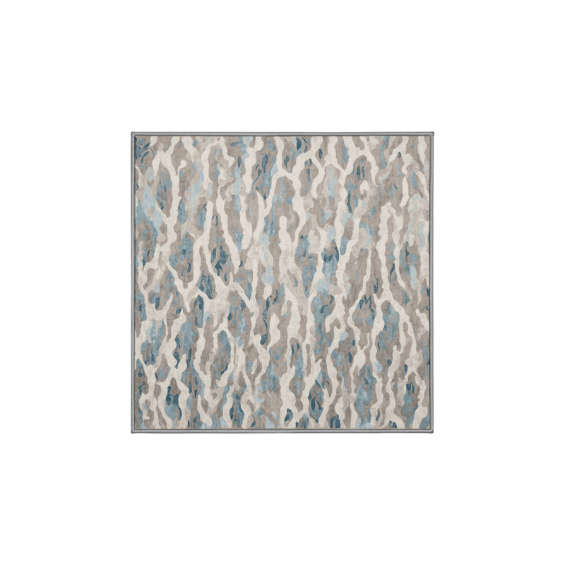 Machine Washable Gray Area Rug, Square 5'