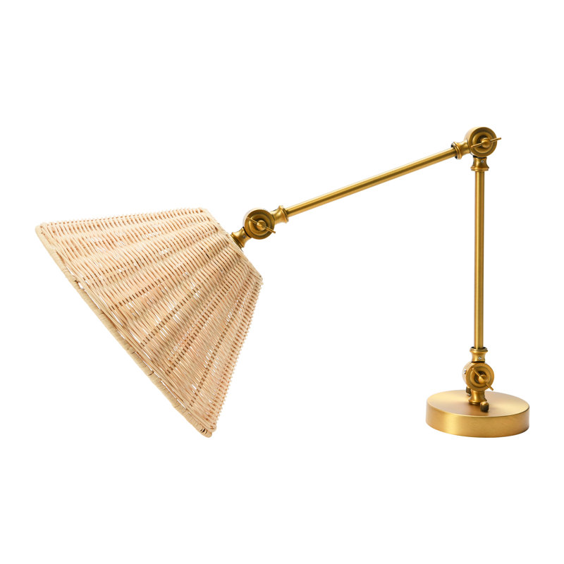 Coastal Adjustable Wall Sconce with Rattan Shades, Beige/Gold