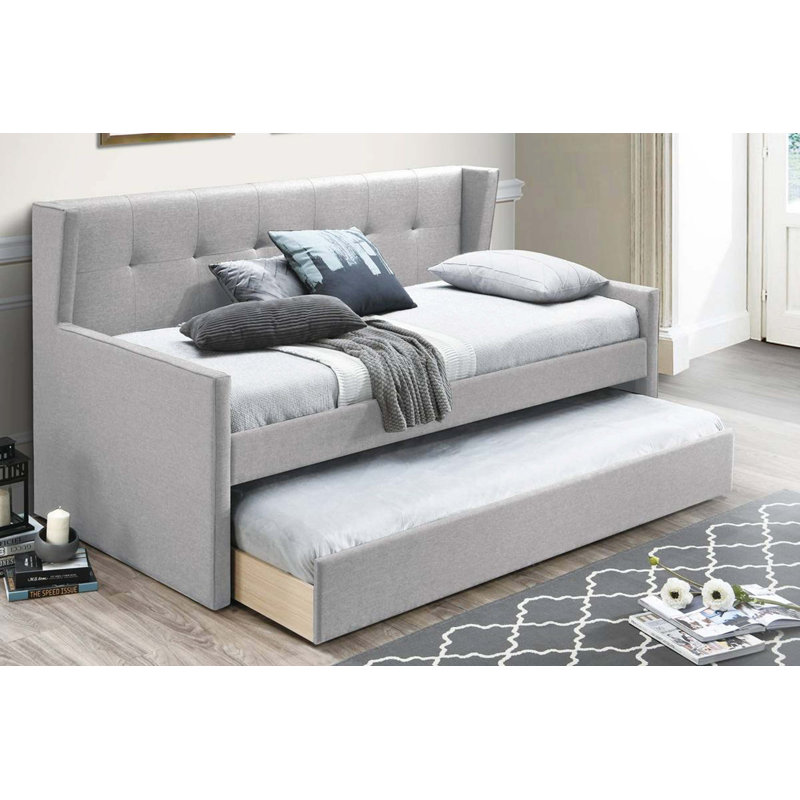 Contemporary Button-Tufted Daybed with Integrated Slat Trundle