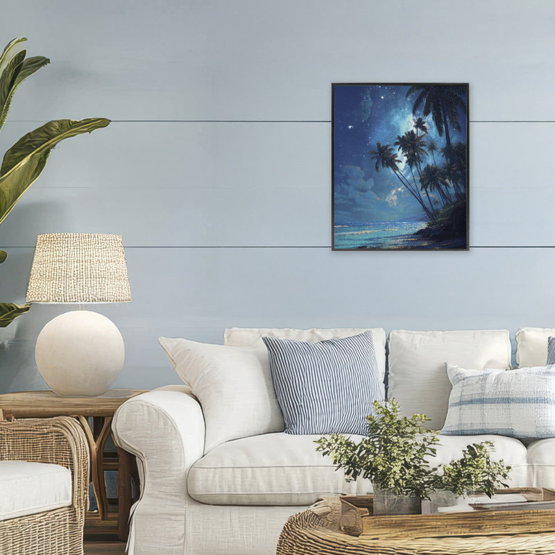 Giclée encadrée par Moonlit Beach, dessin de Ziwei Li, H 20 po x l 16 po, Giclée encadrée noir minuit
