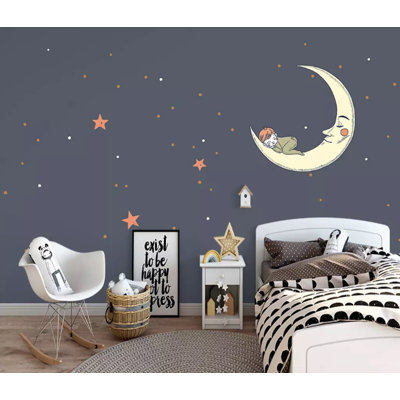Little Cartoon Moon Nigtscape Kids Removable Wallpaper
