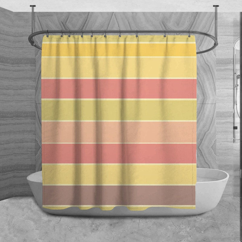 Rideau de douche à rayures horizontales tapis de bain rayé rose, H 73 po x l 70 po
