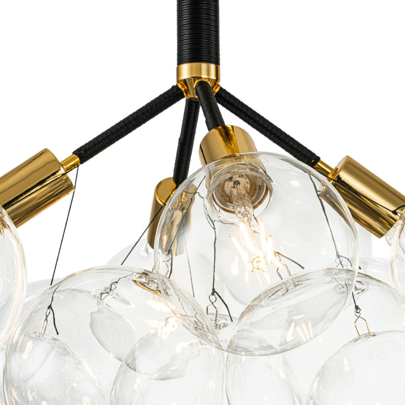 Modern 4-Light  Clear Glass Cluster Bubble Chandelier, Gold/Black