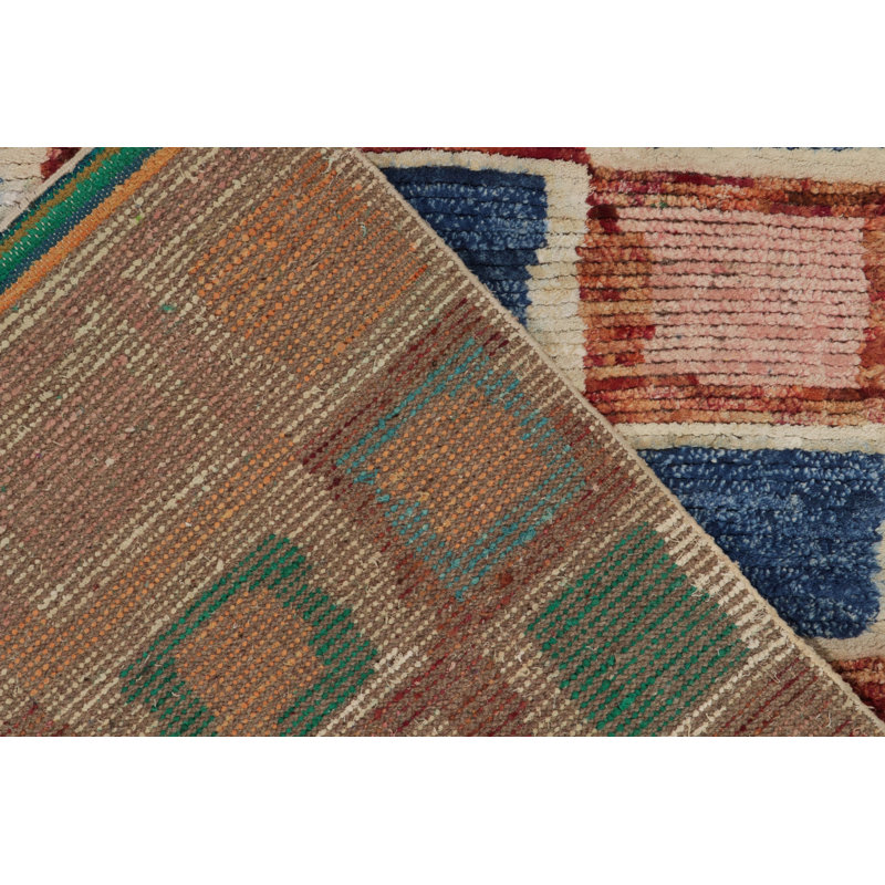 Moroccan Hand Knotted Silk Geometric Area Rug, Square 4'