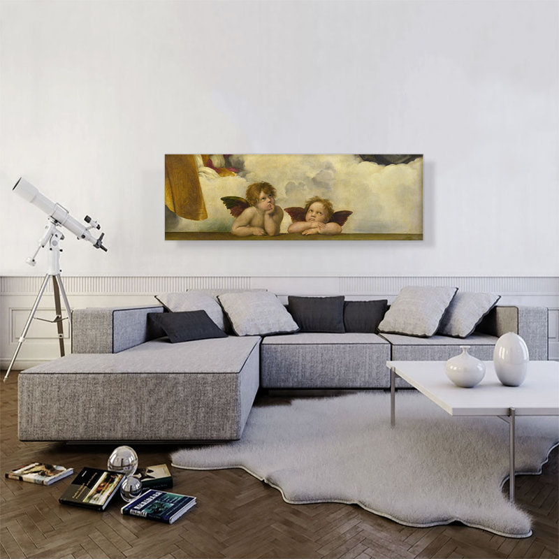 "Sistine Madonna, Two Angels", panoramique 1513 par Raphael - reproduction d'art sur toile tendue, H 16 po x l 48 po x 1,5 po