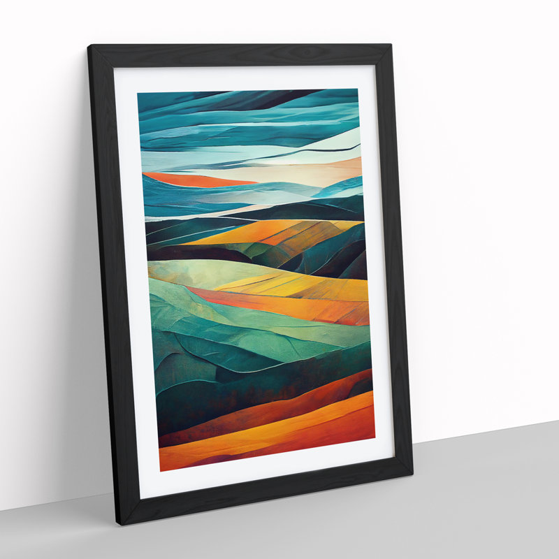 Meadow Landscape in Abstract No.3 - Framed Print, Black, 64cm H x 46cm W