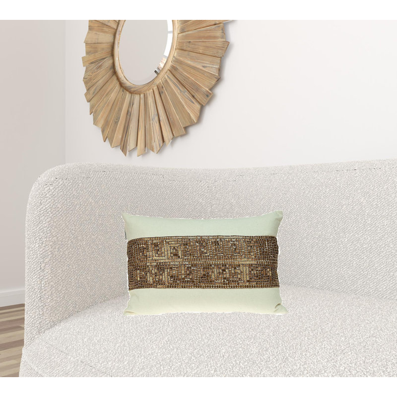 Misty Transitional Off White Lumbar Throw Pillow, Off White/Gold