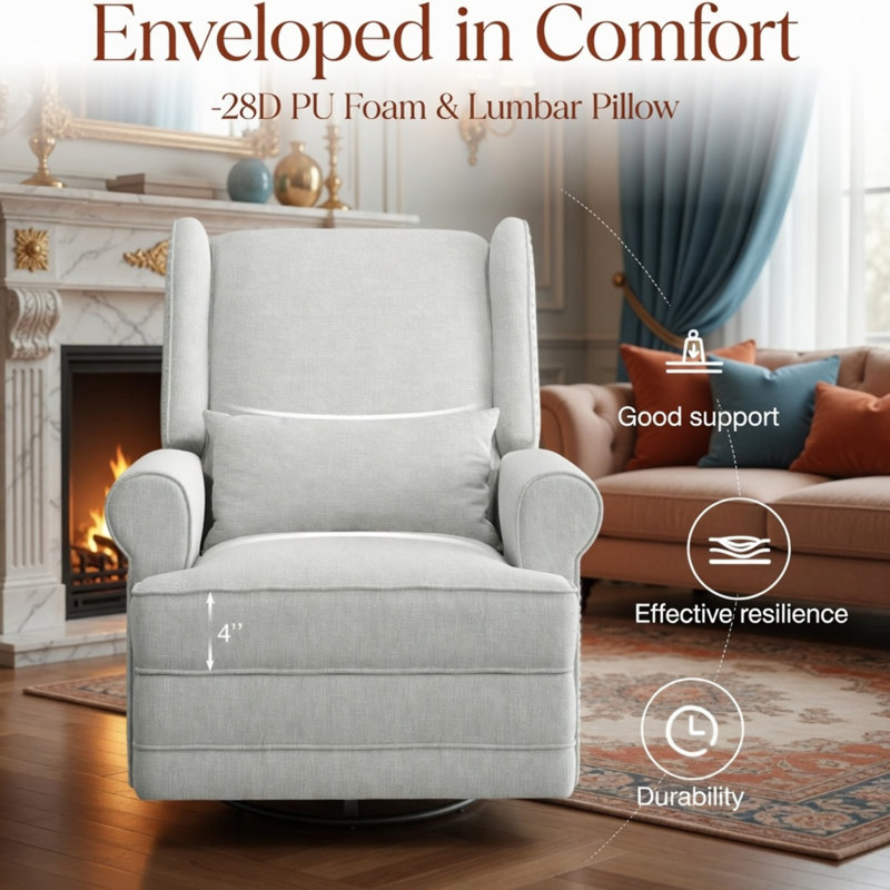 Fauteuil oscillant inclinable pivotant extra large 34,25 po blanc cassé avec repose-pieds
