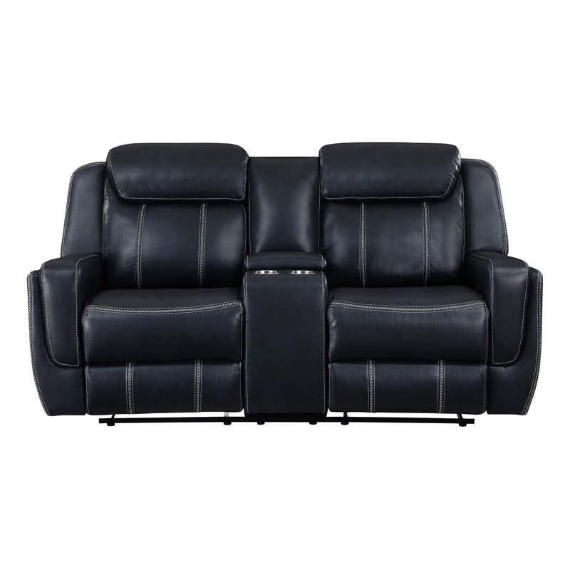Faux cuir bleu inclinable avec porte-gobelets, ports et contreplaqué