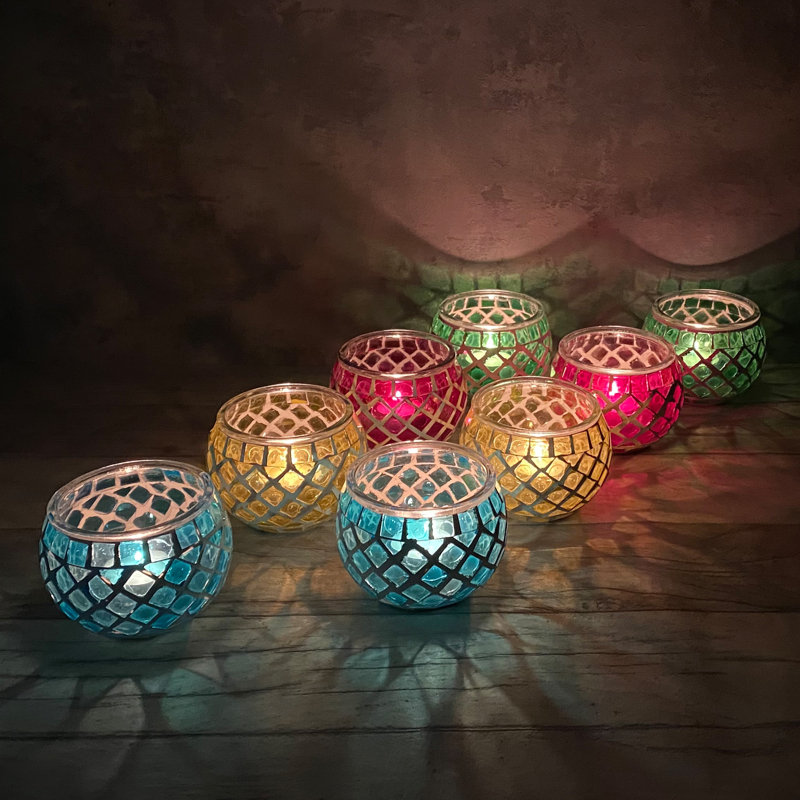 Glass Tabletop Tealight Holder with Candle Included, Blue