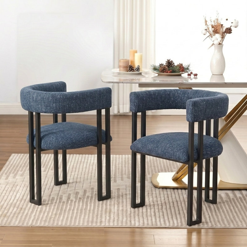 Chaise moderne à dossier incurvé en tissu moderne, Marine