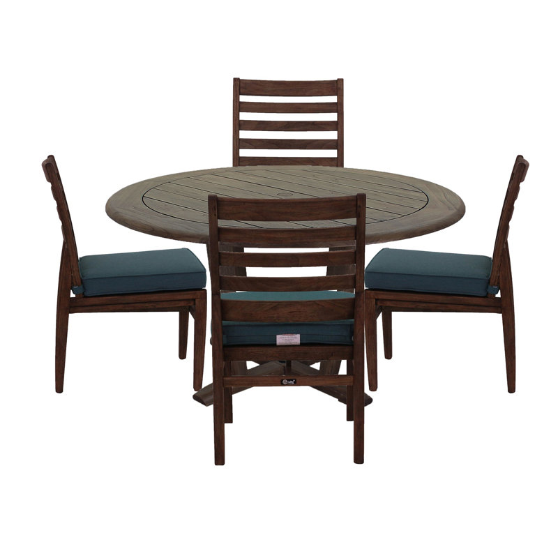 L'ensemble de salle à manger rond 5 pièces FSC Teak comprend: 1 table ronde de 54 po et 4 chaises sans accoudoirs