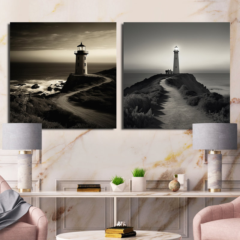 Phare noir et blanc Panorama, Toile tendue, 36" H x 73" W