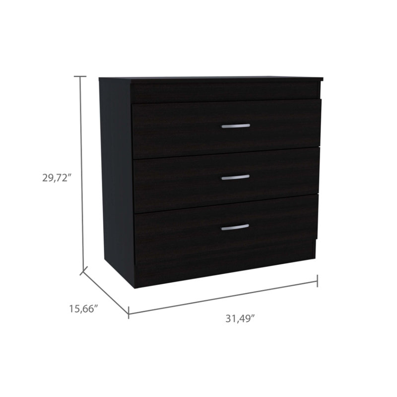 Commode 32 po à trois tiroirs noire, Blanc