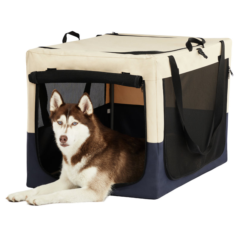 Cage pour chien à 3 portes, en tissu, pliable, housse ajustable, solide et portable, grands chiens blancs et bleus, respirante,