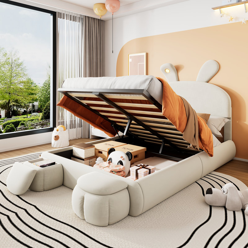 European Double (140 X 200 Cm) Daybed Bed Frame with Storage Included, Beige
