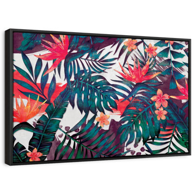 Impression sur toile de palmiers et de fleurs tropicales