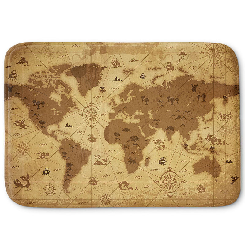 Tapis pour salle de bain en mousse à mémoire de forme fantaisiste world map i angelina vick, l 24 po x L 17 po x H 1 po