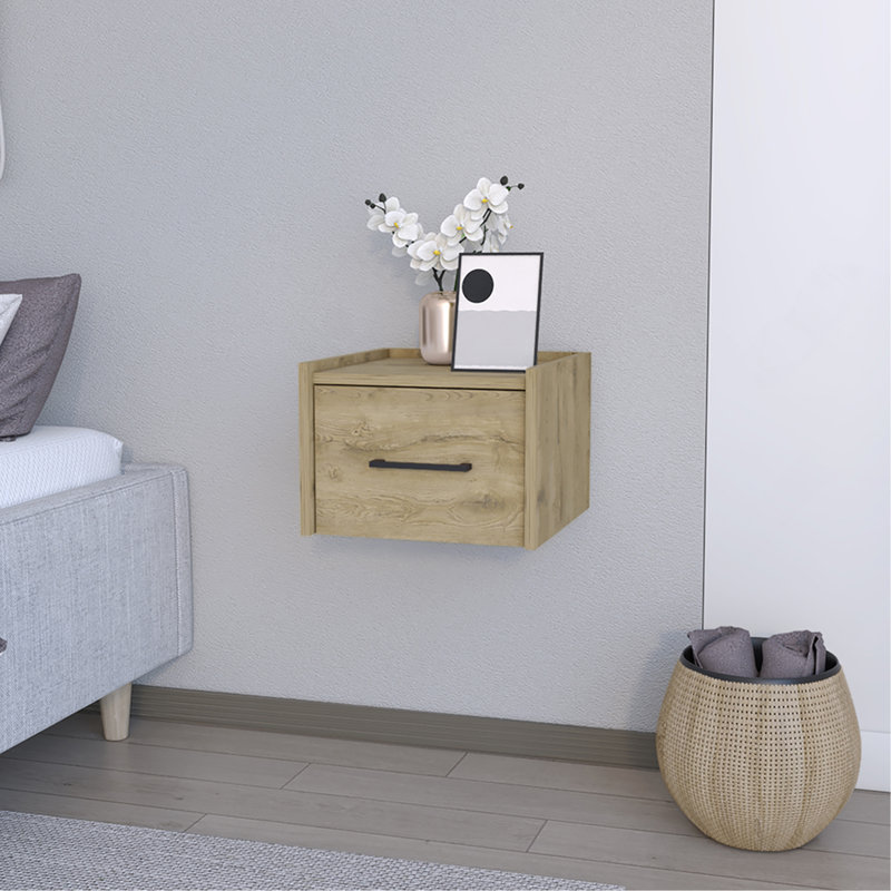 Table de chevet flottante Calion, chambre à coucher, Macadamia, Beige
