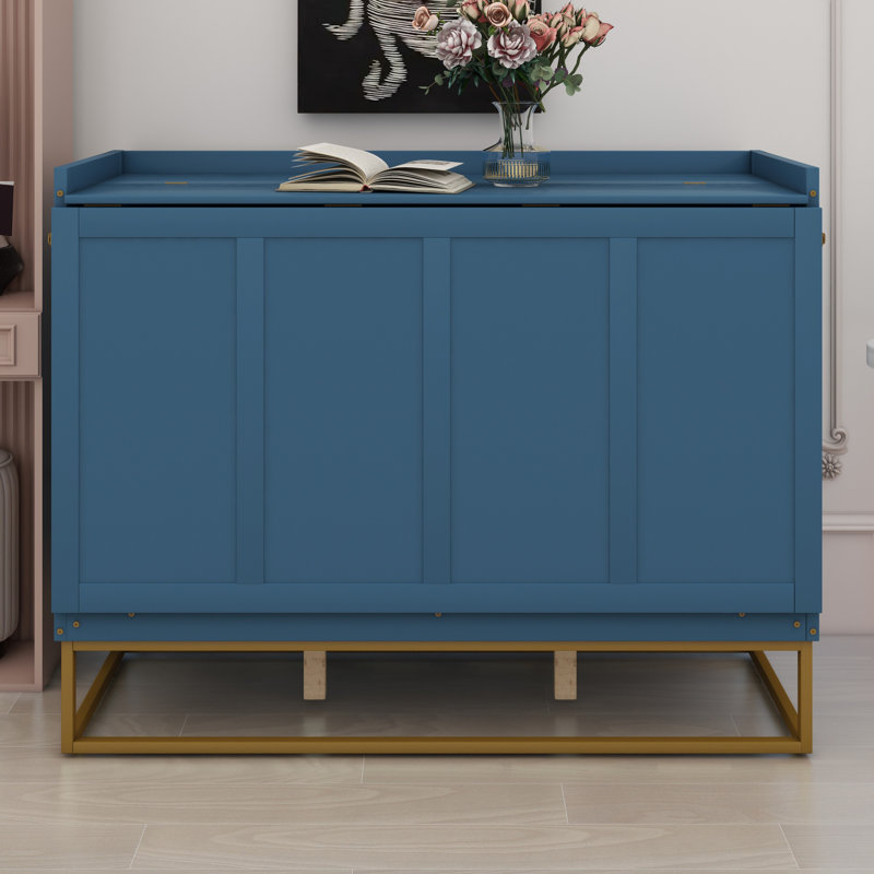 Murphy Bed Queen With Metal Legs, Blue