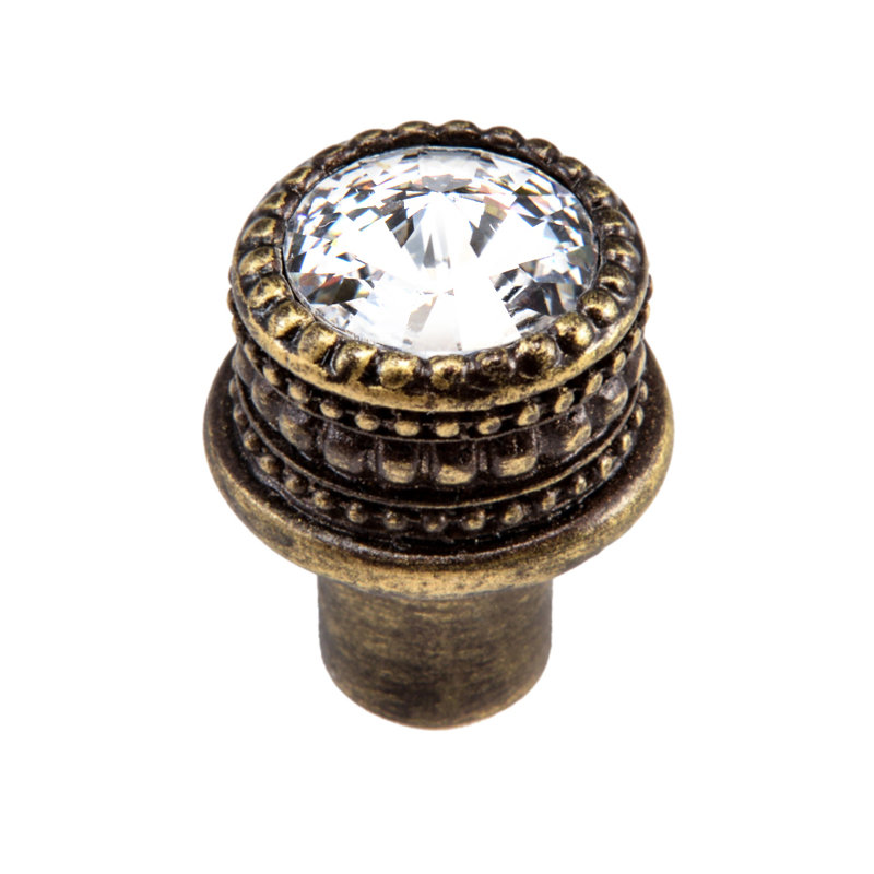 Caché medium round knob with an 16mm rivoli Swarovski Clear Crystalin Antique Brass, Antique Brass