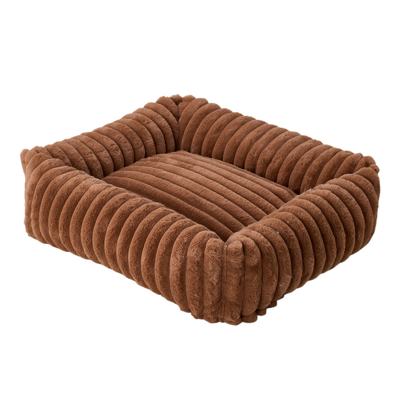 Faux Fur Pet Bed, Small (18cm H x 63cm W x 53cm D), Brown
