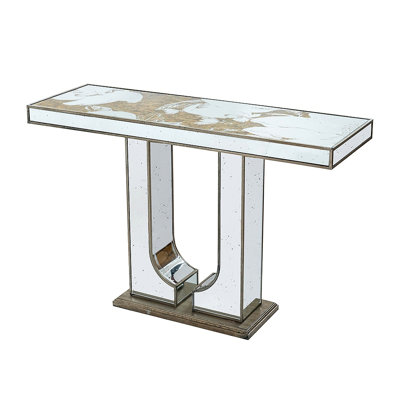 Console rectangulaire 47 po x 15,5 po x 31 po avec motif floral élégant et finition miroir