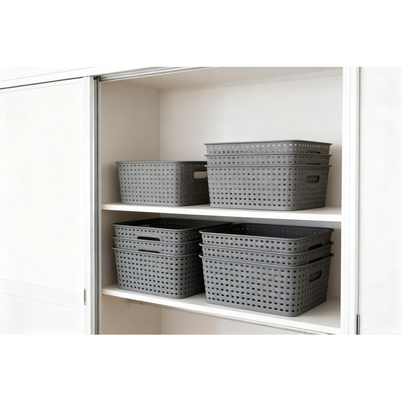 6-Pack Plastic Storage Baskets With Mesh Design For Organization, Ventilation And Space-Saving Stackable Storage Solution For Home, Office, Craft And Bathroom