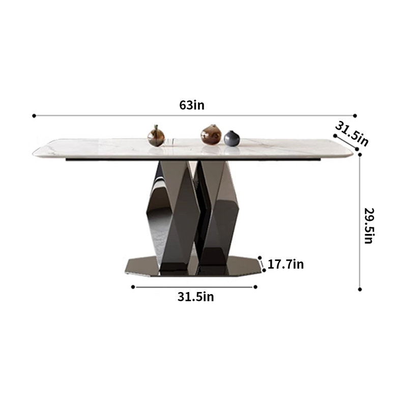 Sleek Rectangular Ultra Crystal Stone Dining Table, 29.5"H x 63"L x 31.5"W