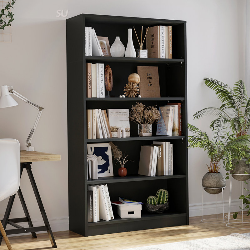Cremorne Modern Standard Bookcase, Black, (5 Shelves) 60” H x 33” W x 12”D