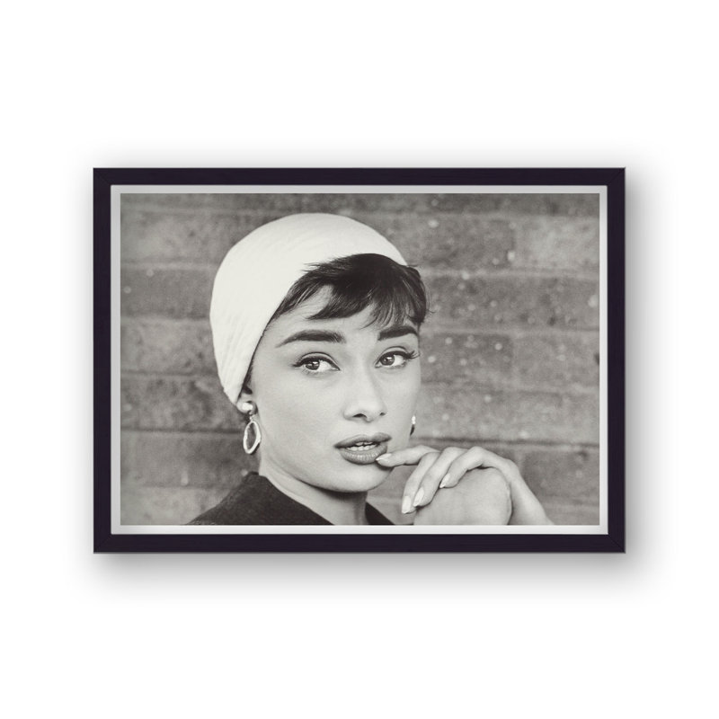 Audrey Hepburn White Knitted Cap Hat Portrait - Single Picture Frame Print