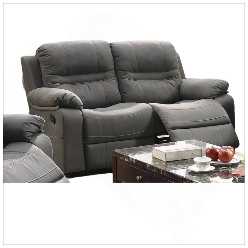Contemporary Motion Loveseat 1Pc Couch Metal Reclining Living Room Furniture Slate Blue Breathable Leatherette Recliners
